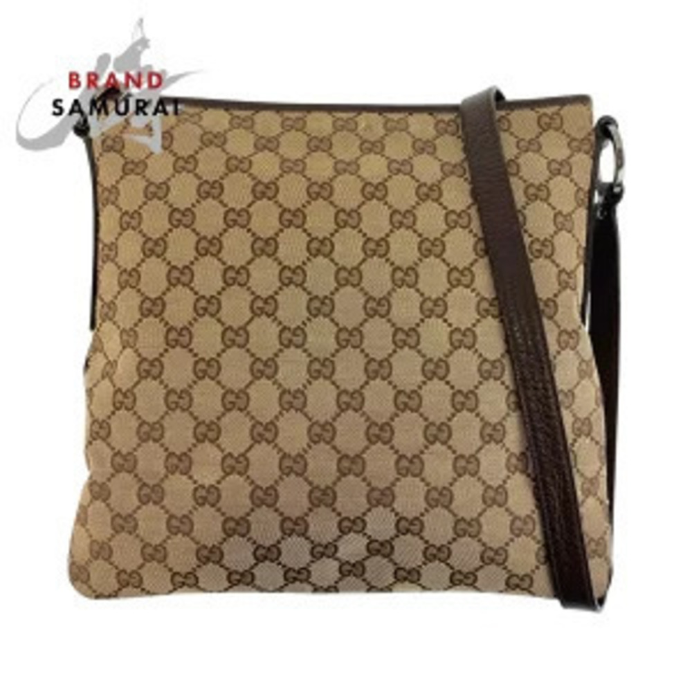 Gucci Beige Brown GG Canvas Leather Shoulder Bag Messenger